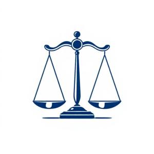 Minimal flat line icon of balanced scales in navy #0c2959 on white